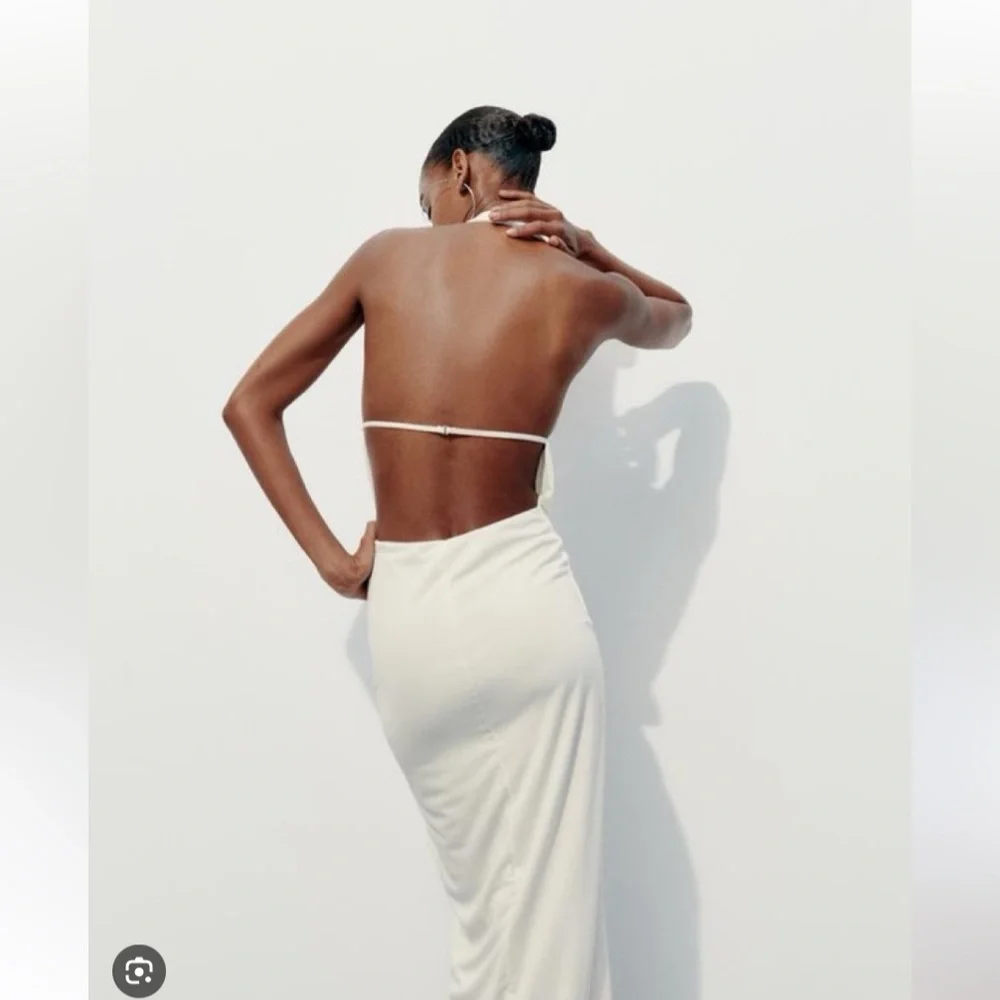 Zara Drapped Halter Dress in White - Picture 4 of 9